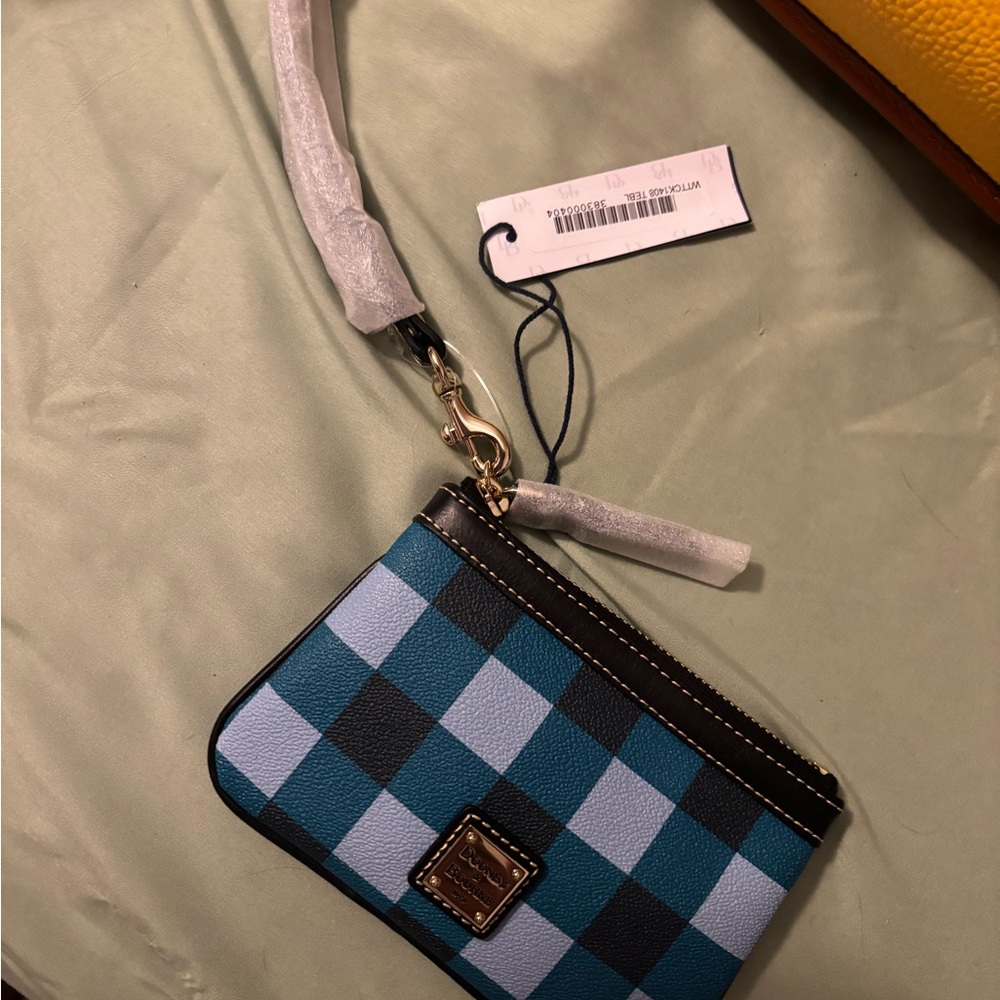 Dooney & Bourke Teal and Black Checkered Wristlet